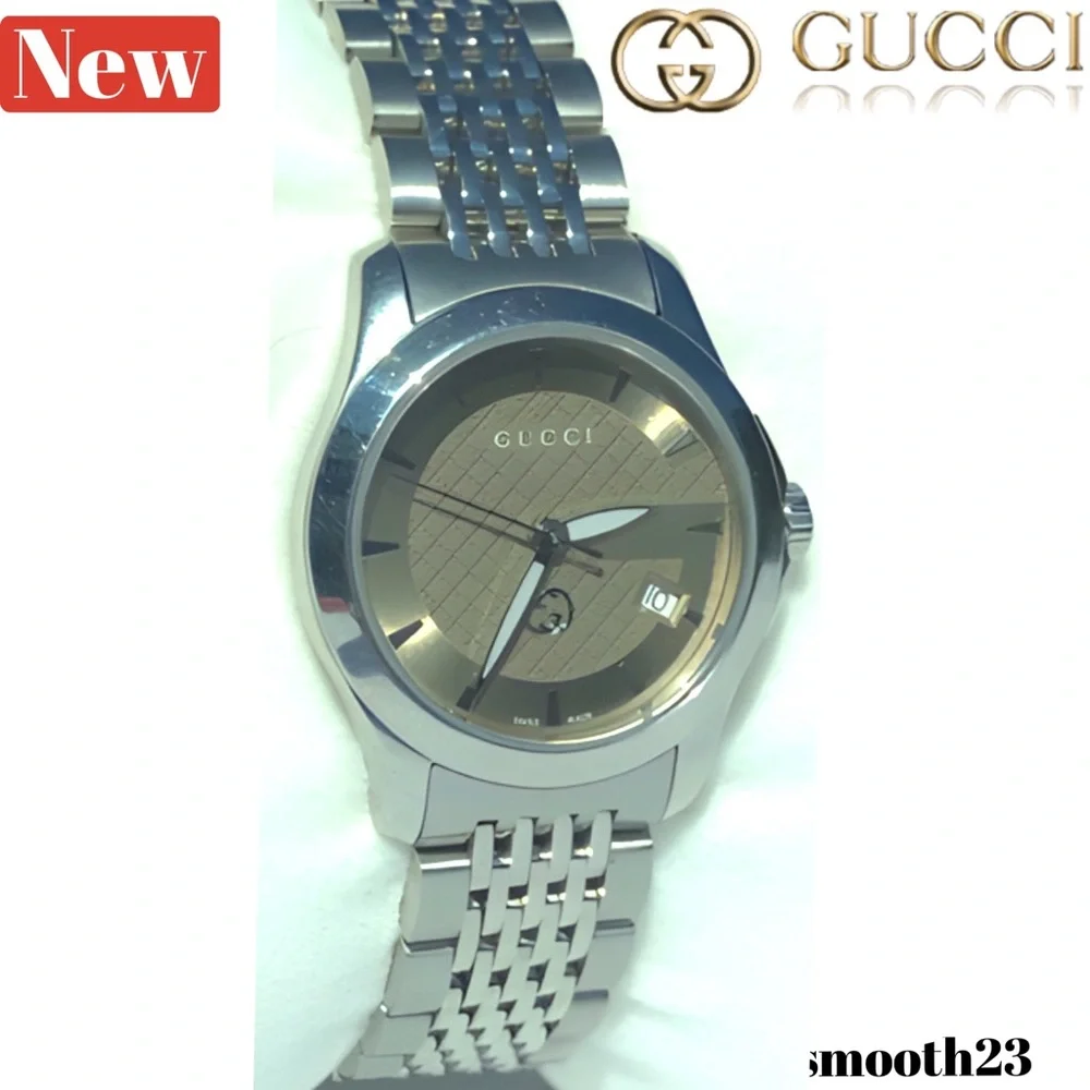 🆕 Gucci G-Timeless Stainless Steel Watch Tan & Silver - Picture 13 of 16